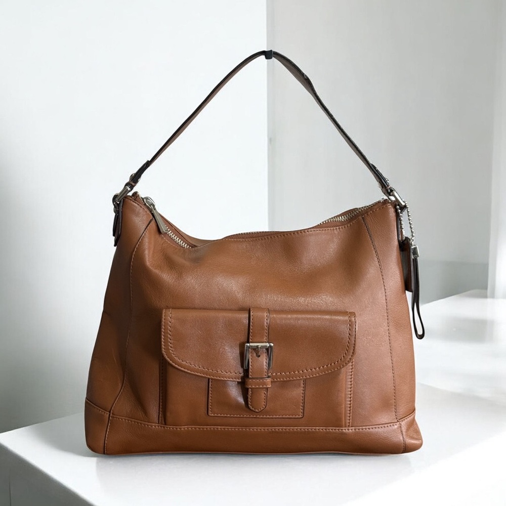 Authenticated Coach Charlie Tan Brown Leather Shoulder Bag COA